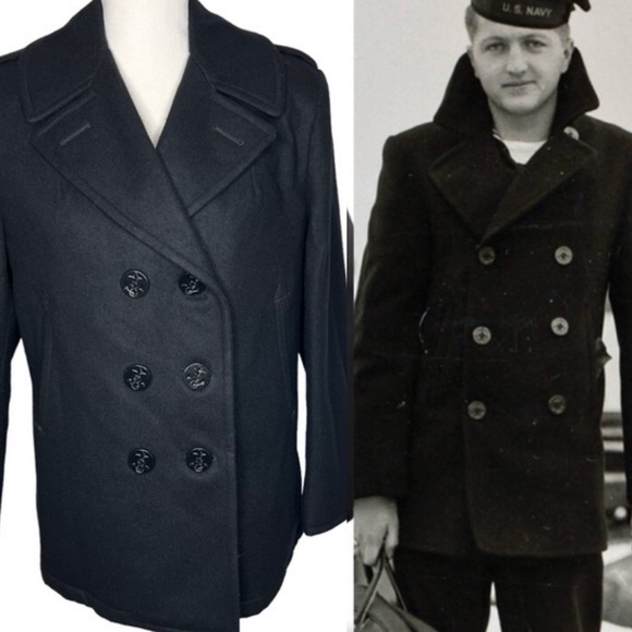 DSCP Quarterdeck Black Wool Navy Pea Coat Overcoat Size 14R US Enlisted Military - Picture 2 of 16